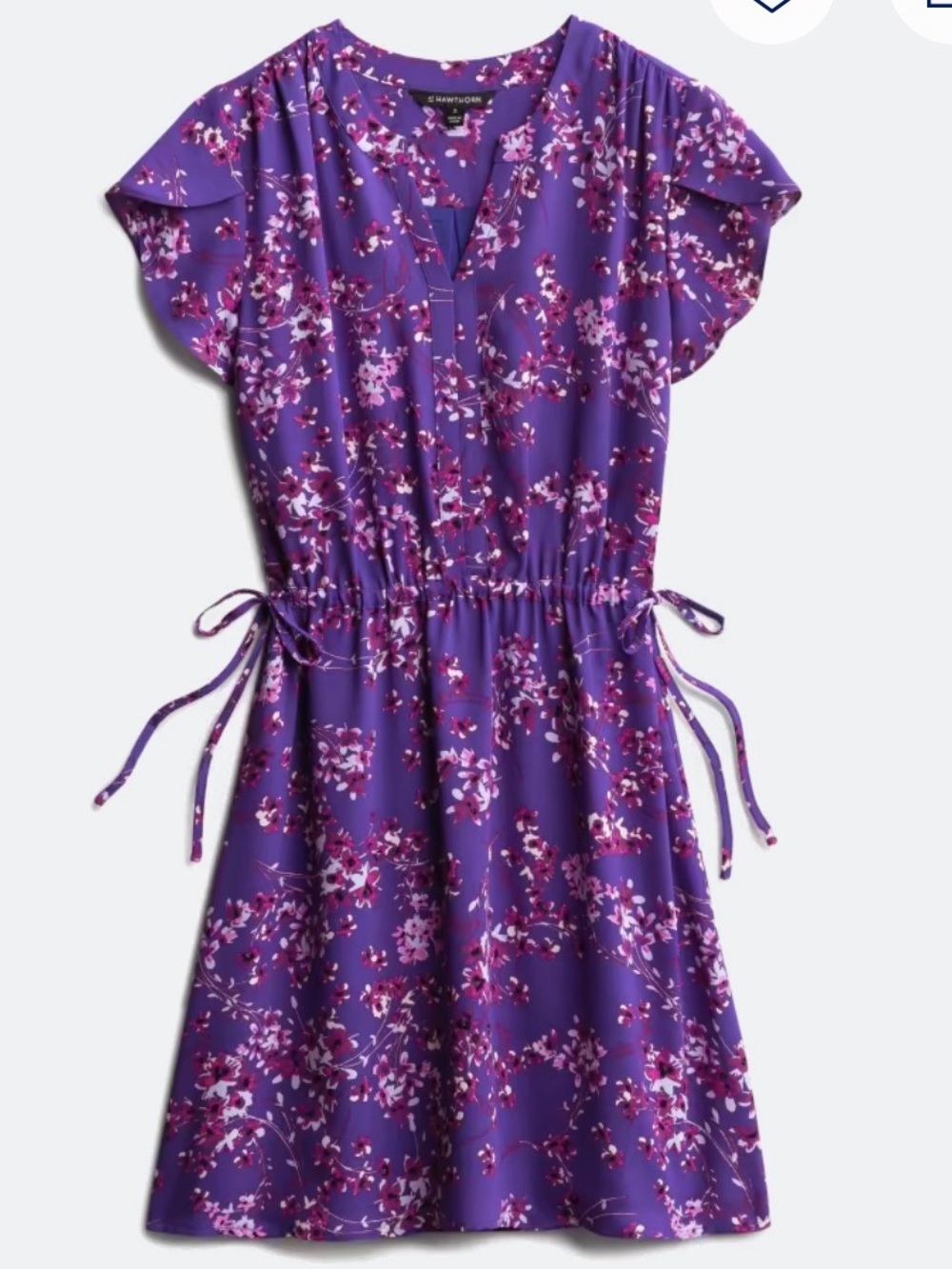 41 Hawthorn Celia Purple Floral Flutter Sleeve Tie Waist Dress Large Petite